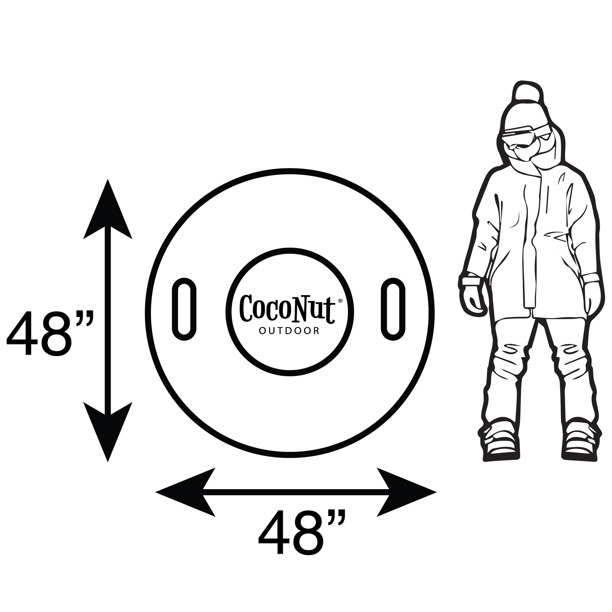 CocoNut Outdoor: Ice Blue Polar Vortex - 48" Jumbo Snow Tube, Inflatable Ring, Winter Sled, Cold Resistant PVC, 200lb Cap, Kids-Teens-Adults 8+