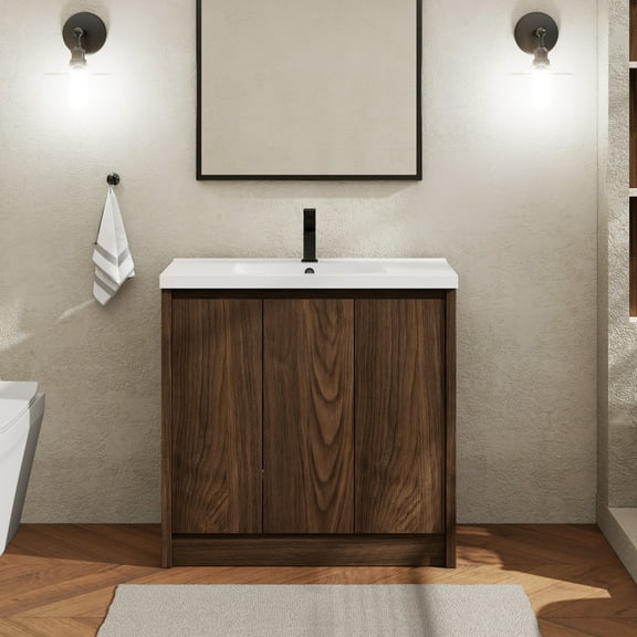 36" Wood Bathroom Vanity Set with Sink Top, Faucet and Drain, Without Mirror
