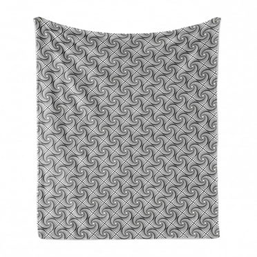 Geometric Soft Flannel Fleece Blanket, Monochrome Twirly Spiral Tiles Twisting Vortex Swirly Stripes Minimalist, Cozy Plush for Indoor and Outdoor Use, 50" x 60", Charcoal Grey White, by Ambesonne