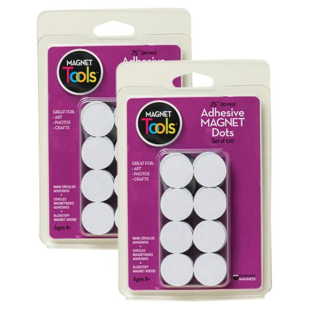 Dowling Magnets Adhesive Magnet Dots, 3/4" Diameter, 100 Per Pack, 2 Packs