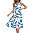 thumbnail image 7 of Women's Casual Sleeveless Midi A-Line Dress Crew Neck Abstract Geometric Print High Waisted Empire Waist Flare Swing Dress Breathable Flowy Summer Daily Wear Office Apparel, 7 of 7