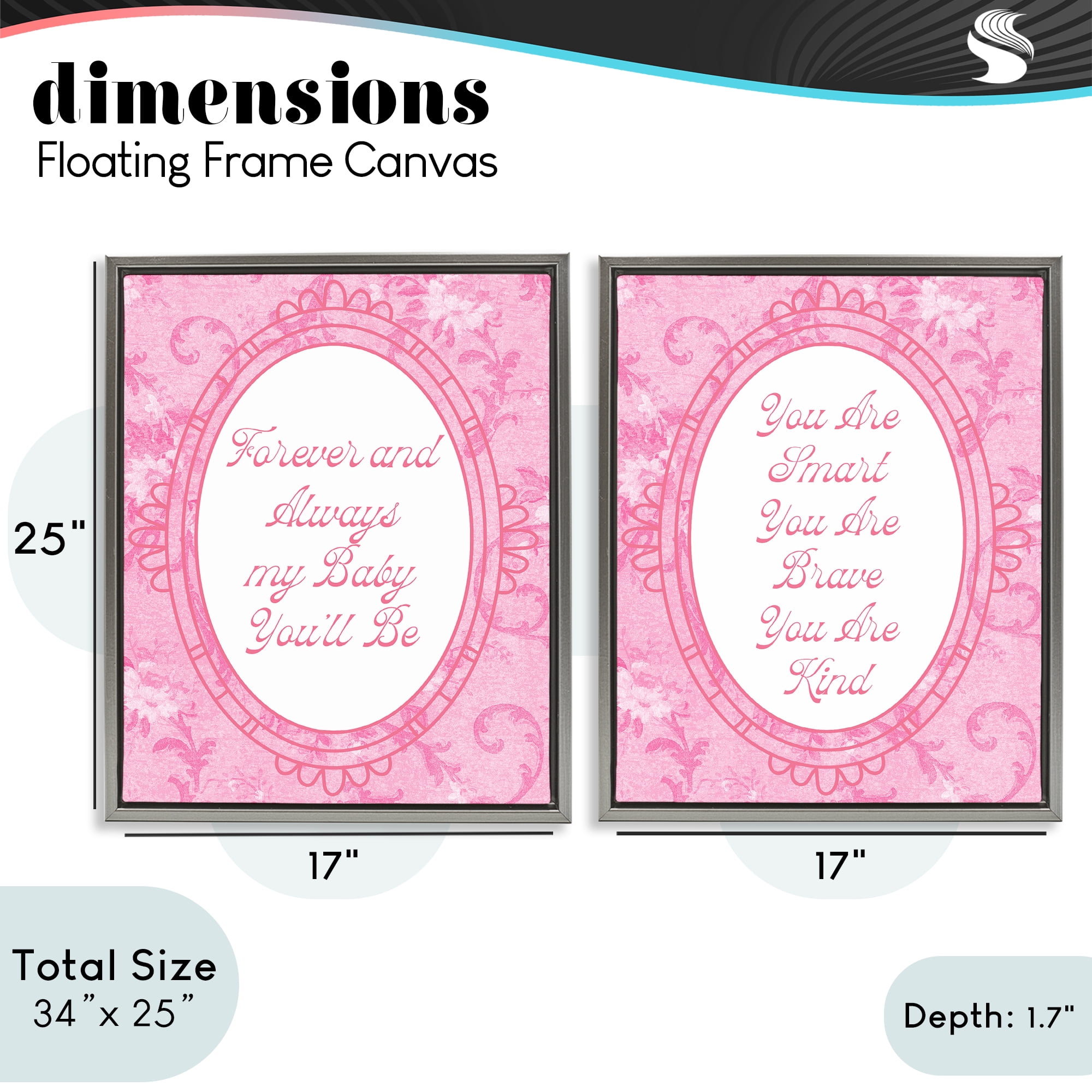 Stupell Industries Loving Pink Ornate Phrases 2 Piece Gray Framed Floater Canvas Set, design by Lil' Rue