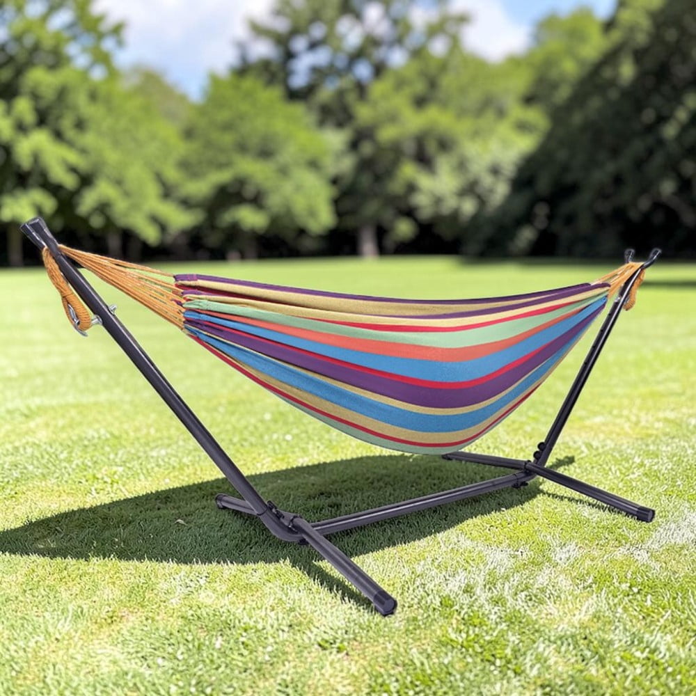 Tcbosik Hammock with Metal Stand and Carrying Bag for Indoor & Outdoor, Garden, Patio, Balcony, Backyard, Easy Assembly, Colorful