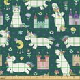 thumbnail image 2 of Ambesonne Fantasy Fabric by the Yard Upholstery, Cartoon Unicorn Castles Art, 3 Yards, Dark Teal and Soft Pink, 2 of 5