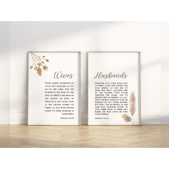 UNFFRAMED Ephesians 5:22-28 Wives And Husbands Bible Verse Set Of 2 Boho Wall Art, Modern Christian Minimalist Neutral Artwork, Wedding Set 2 Prints 8x12