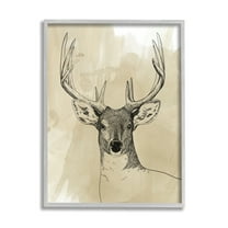 Stupell Industries Deer Portrait Drawing Animals & Insects Drawing Gray Framed Art Print Wall Art, 11 x 14
