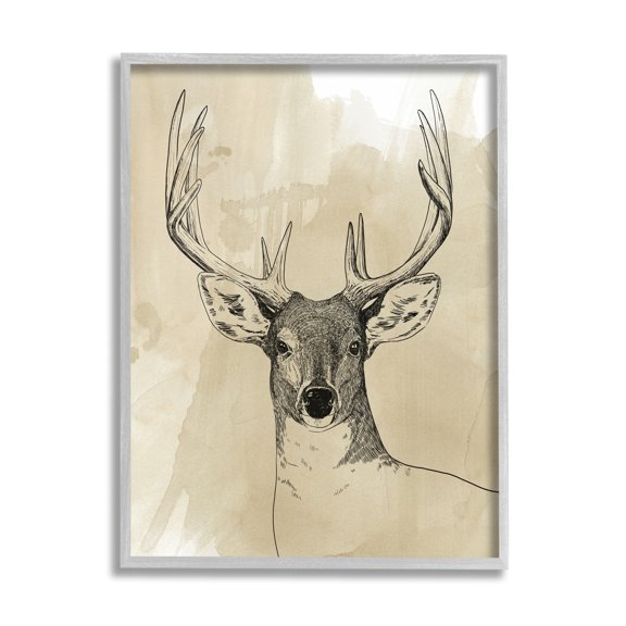 Stupell Industries Deer Portrait Drawing Animals & Insects Drawing Gray Framed Art Print Wall Art, 11 x 14