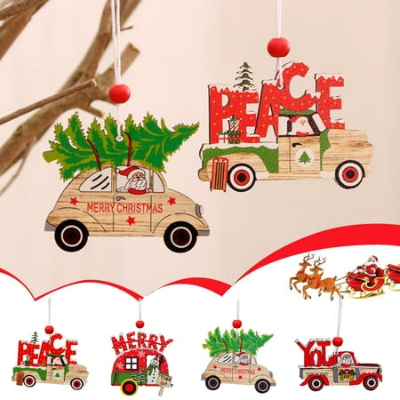 

4Pcs Pendant Wooden Old Tree Painted Colored Pendant Man Christmas Car Christmas Home Decor