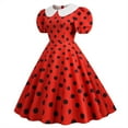 thumbnail image 2 of Fridja Womens A Line Flare Vintage Dress Prom Swing Short Puff Sleeve Polka Dot Printing Party Dress, 2 of 9