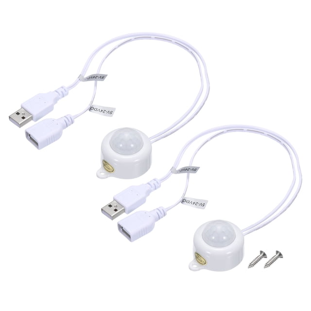 Uxcell DC 5V24V 5A PIR Sensor de Movimiento Interruptor Sensor de Luz con Cable USB para Luz de Tira LED de Gabinete Blanca 2Pcs