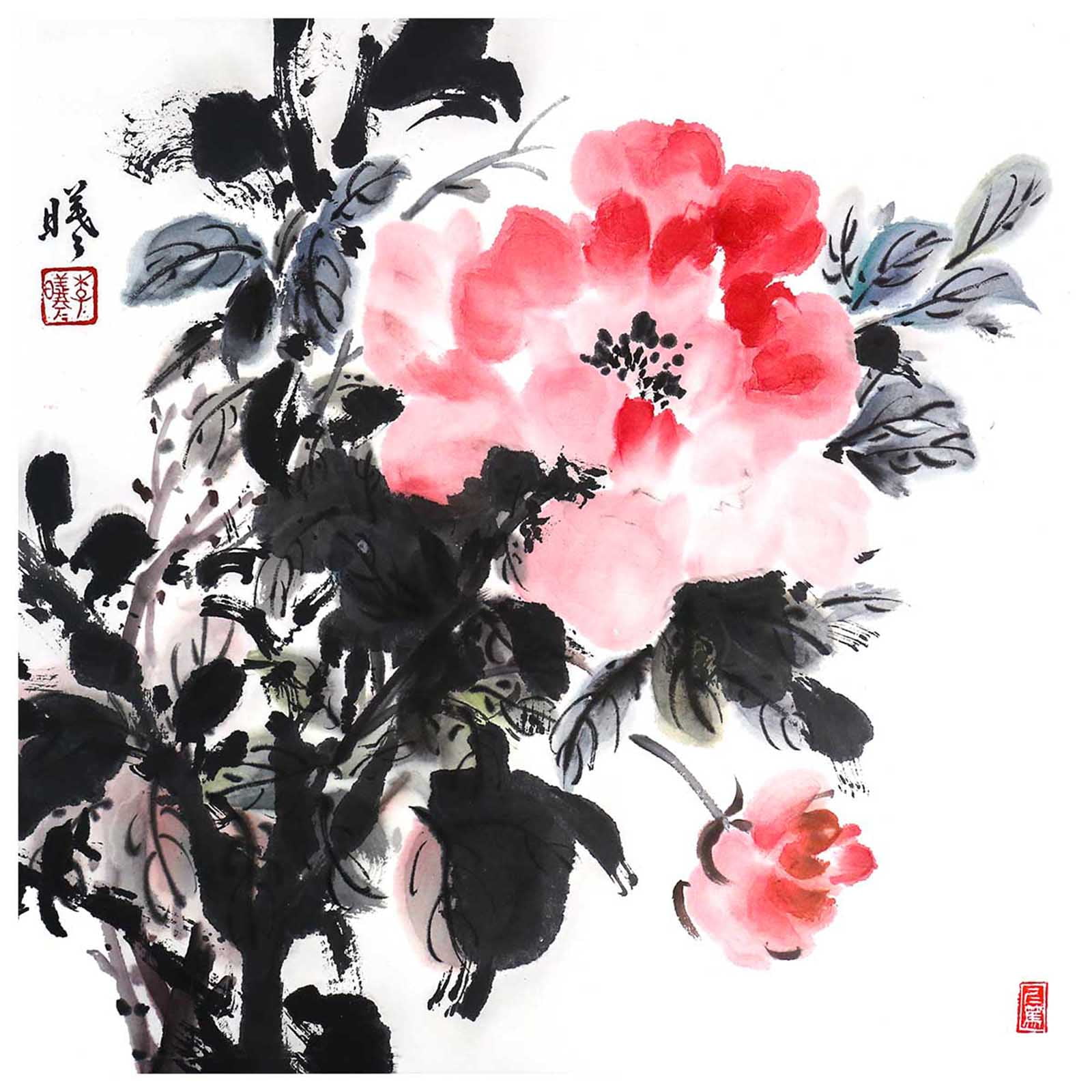 Lotus Traditional Ink Wash Painting Original Oriental Art Home Decor Flower Wall Art Sumi-e Brush Painting on Rice Paper