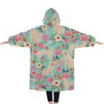 thumbnail image 2 of Oversized Wearable Blanket Hoodie,Golden Retriever Dog and Flowers Sherpa Blanket Hoodie with Super Pockets,Super Warm Fuzzy Pullover for Women & Men, 2 of 6