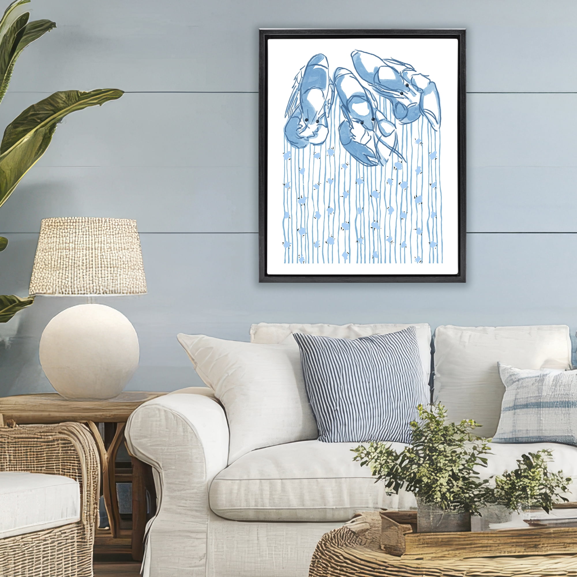 Stupell Industries Lobster Trio with Strings Black Framed Floater Canvas Wall Art, design by Melissa Tilley