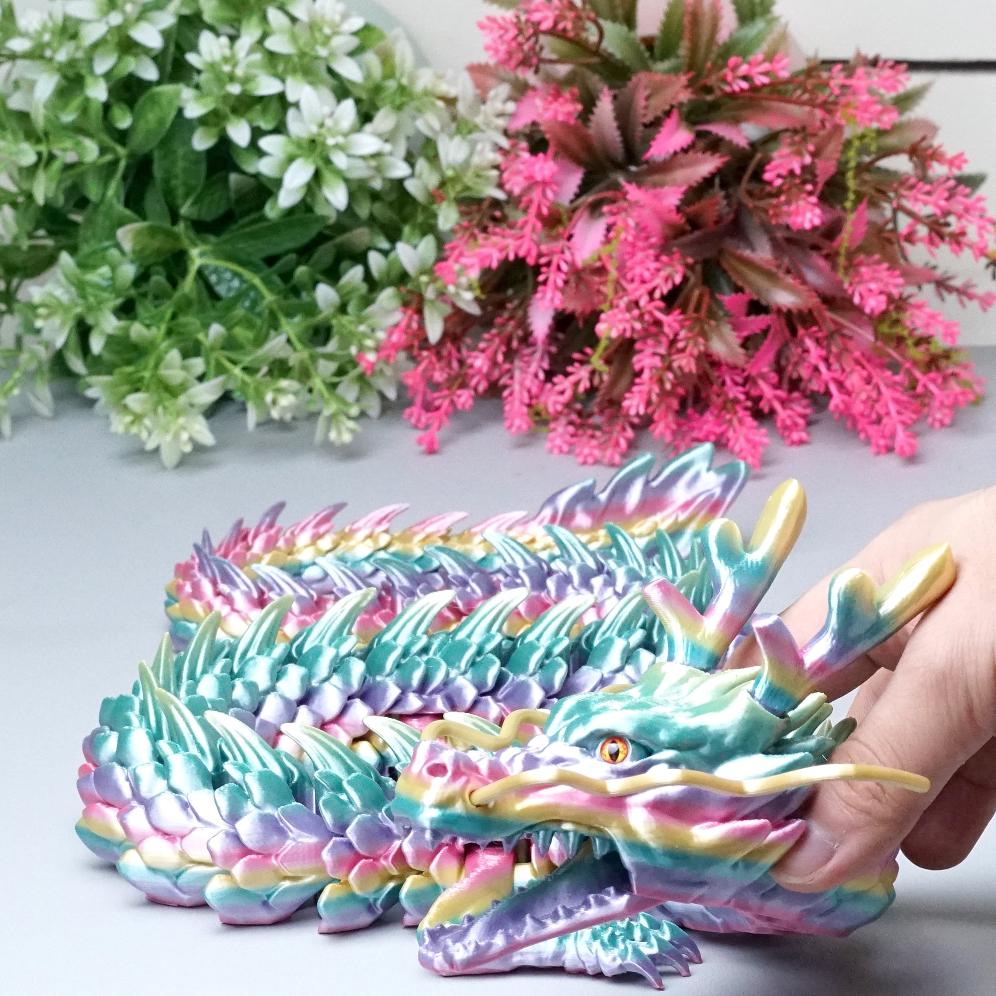 33.5inch 3D Printed dragon,Flexible Joint Animal lacertid Figurines,Realistic Eyes, Home Office Decor,Fidget Toy for Adults Teens Boy Festival Gifts