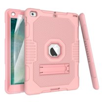 Dteck iPad 6th Generation Case with PET Screen Protector, Kids Case For iPad 5th Gen with Pencil Holder, Heavy Duty Rugged Dropproof Shockproof Case Kickstand Protective Cover, Rosegold