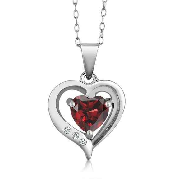 Gem Stone King 1.04 Cttw Red Garnet and White Topaz Heart Pendant Necklace for Women | 925 Sterling Silver | 6MM Heart Shape | January Birthstone | Gemstone Birthstone | With 18 inch Chain