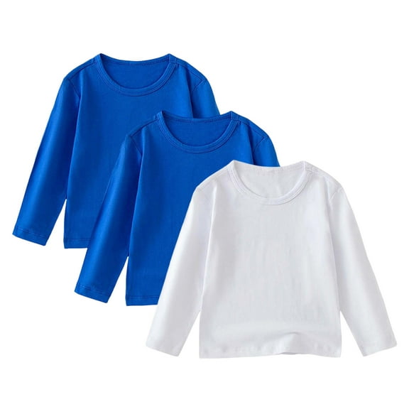 Zshosam Boys Tee Shirts Boys Girls Long Sleeve Shirt Soft Crewneck Long-Sleeve T-Shirts Basic Tagless Tees Size 6T 7T,(White 6-7 Years)