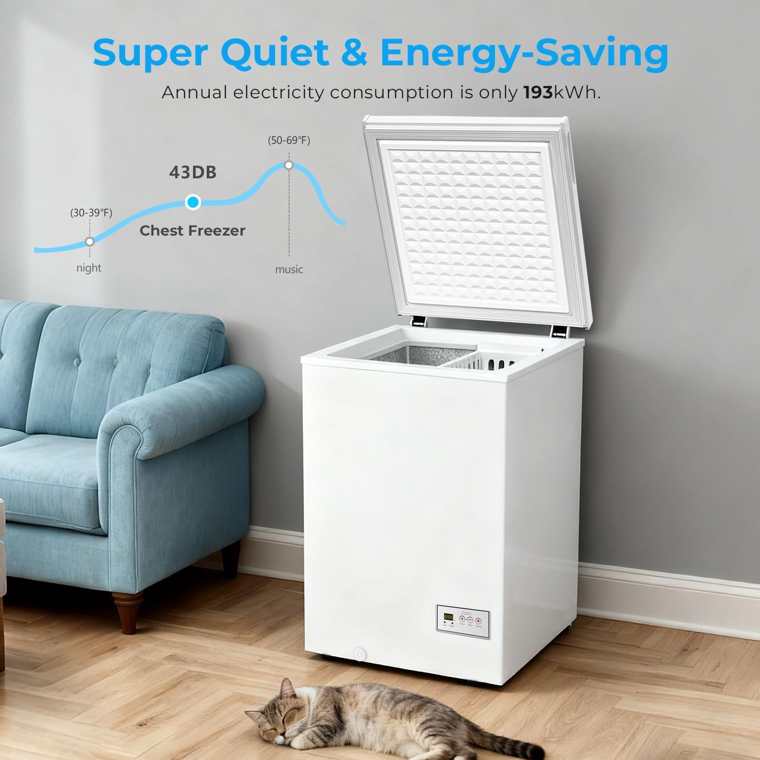 Chest Freezer 3.2 Cubic Feet 14℉to -40℉ Low Temperature Deep Freezer with Removable Basket,Free Standing Top Open Door Small Freezer,Adjustable Temperature for Home,Basement,Kitchen,White