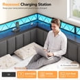 thumbnail image 4 of Corner Bed Frame Queen Size with 6 Storage Drawers, Charging Station & RGB Led Lights, Metal Daybed with Upholstered Guardrail and Storage Shelves, Queen Platform Bed Frame for Teens/Adult, Black, 4 of 9