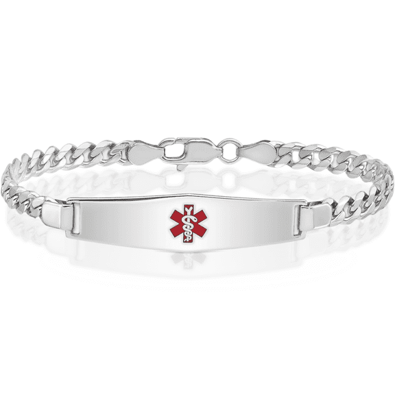 925 sterling silver medical alert id curb link chain bracelet