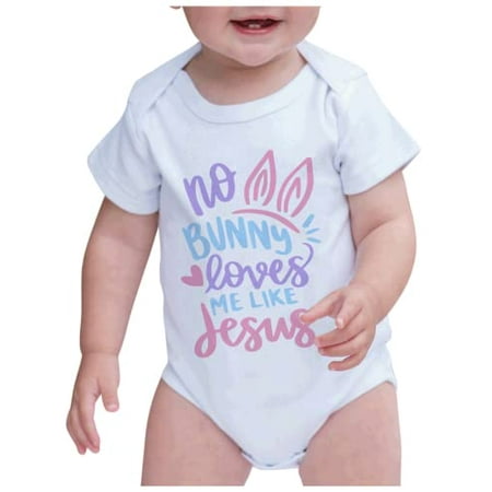 

7 ate 9 Apparel Girls Happy Easter Shirts - No Bunny Loves Me Like Jesus White Onepiece 12-18 Months