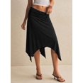 thumbnail image 5 of Women's Skirt, Elastic Waist Ruched Asymmetric Hem Midi Skirt, Fitted Flared Bottoms for Commute and Daily Wear, 5 of 6
