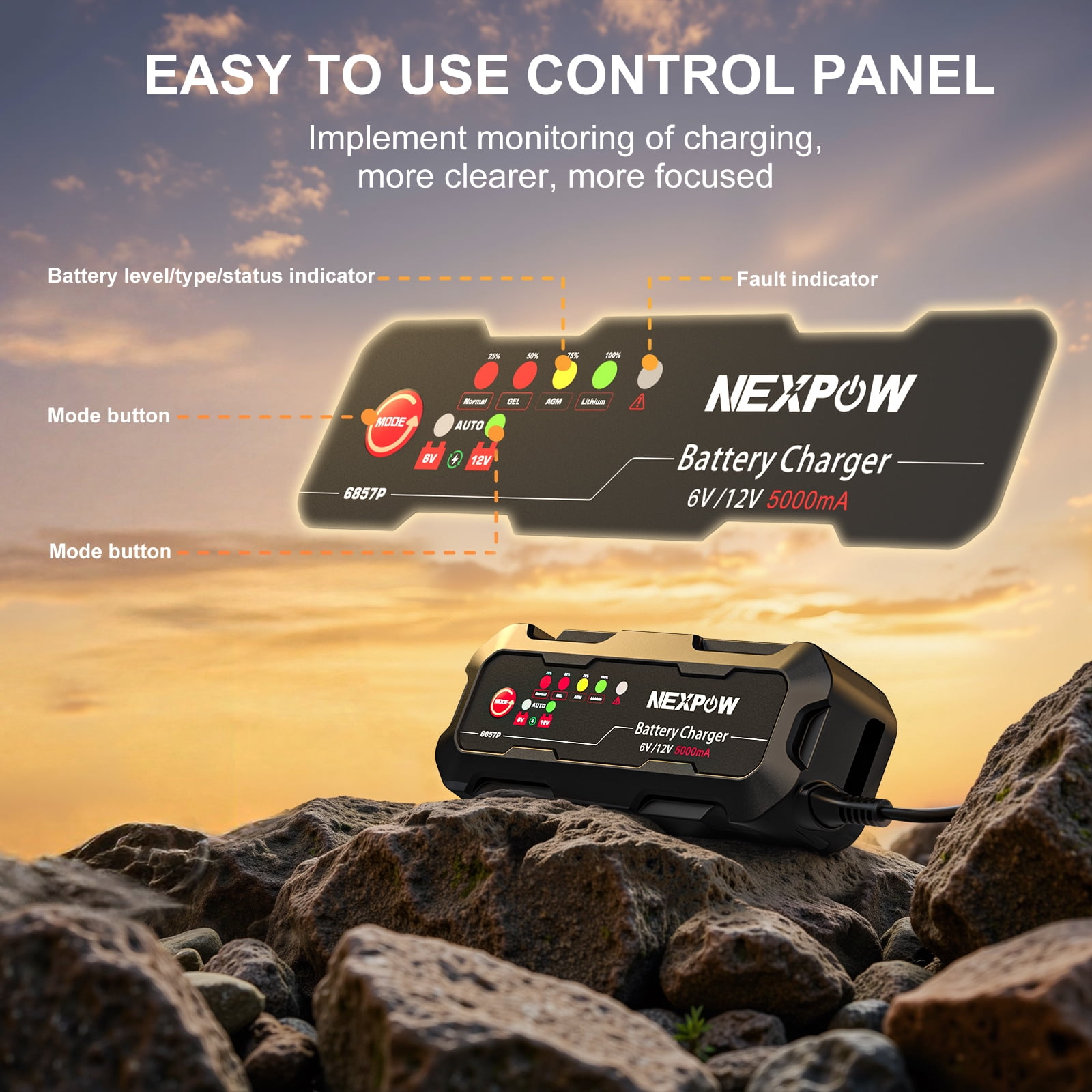 NEXPOW Car Battery Charger, 5A 6V/12V Smart Trickle Charger with Force Charge Mode, Battery Maintainer for Car, Motorcycle, Truck