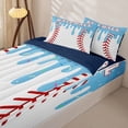 thumbnail image 3 of Homewish Blue Drippy Baseball Stitch Print Zipper Twin Comforter Sets with Fitted Sheet and 2 Pillowcases,Sports Monogram Zipper Bedding Set For Kids Boys And Girls,Reversible,4-Piece, 3 of 7