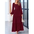 thumbnail image 4 of Vestido largo PRETTYGARDEN para mujer, estampado primaveral, rojo vino oscuro, 4 of 9