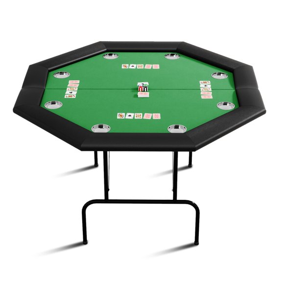 Octagon Poker Table with Collapsible Legs, Poker Table Foldable w/Cup Holders, 8 Players Octagon GamingTable for Blackjack, Club, Family Games
