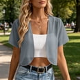 thumbnail image 3 of Stamzod Summer Cardigans for Women Lightweight Open Front Short Sleeve Bolero Shrug Plus Size Chiffon Cropped Cardigan Gray XXXL, 3 of 10