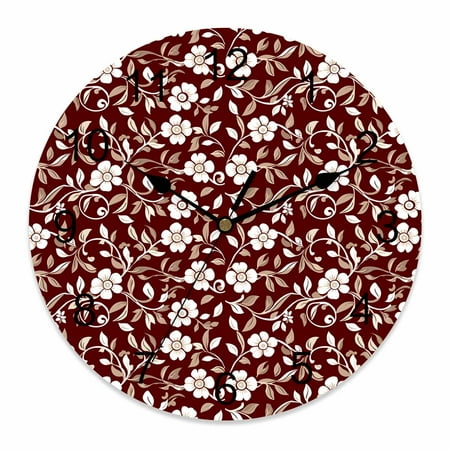 Wall Clock Red Flowers Clocks PVC Silent Non-Ticking Battery Operated Decorative Vintage Pastoral Floral Round Clock for Home Living Room Kitchen Bedroom Office School Wall Decor 14 Inch