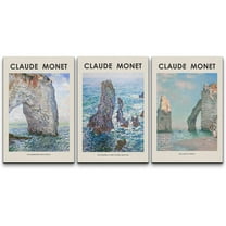 wall26 Canvas Wall Art Print Set Beach Ocean Cliffs in France by Claude Monet Nature Wilderness Illustrations Modern Relax/Calm Multicolor for Living Room, Bedroom, Office - 24"x36" x 3 Pan