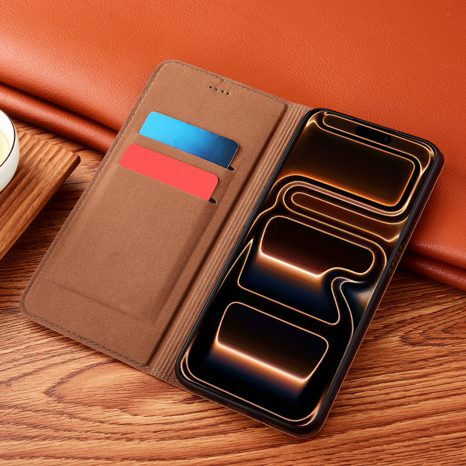 Real Genuine Leather for Crazy Horse Pattern for iPhone 17 Pro Max Case Flip Case Protective Cover with Card Slots Shockproof Business with Full Body Screen Camera