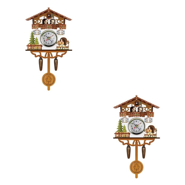 Bearachild Reloj Pájaro Adorno colgante de madera Montado en la pared Columpio automático Relojes de pared Decoración para el hogar para sala CM004 2Conjunto