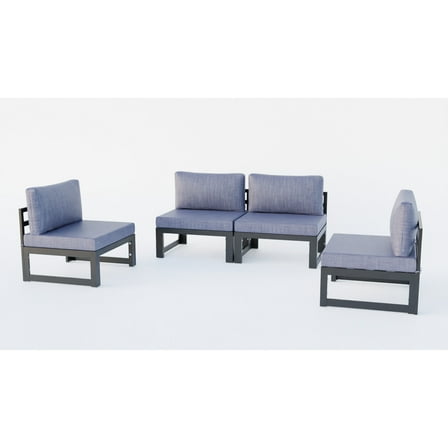 Patio Chairs 4 Piece Outdoor Sectional Set Weather Resistant Aluminum with Cushions