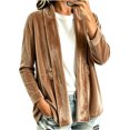 thumbnail image 2 of QIYAGBSA Womens Velour Cardigan Soft Open Front Shawl Collar Long Sleeve Decorative Button Casual Fall Winter Outerwear Sweaters(Brown, M), 2 of 5