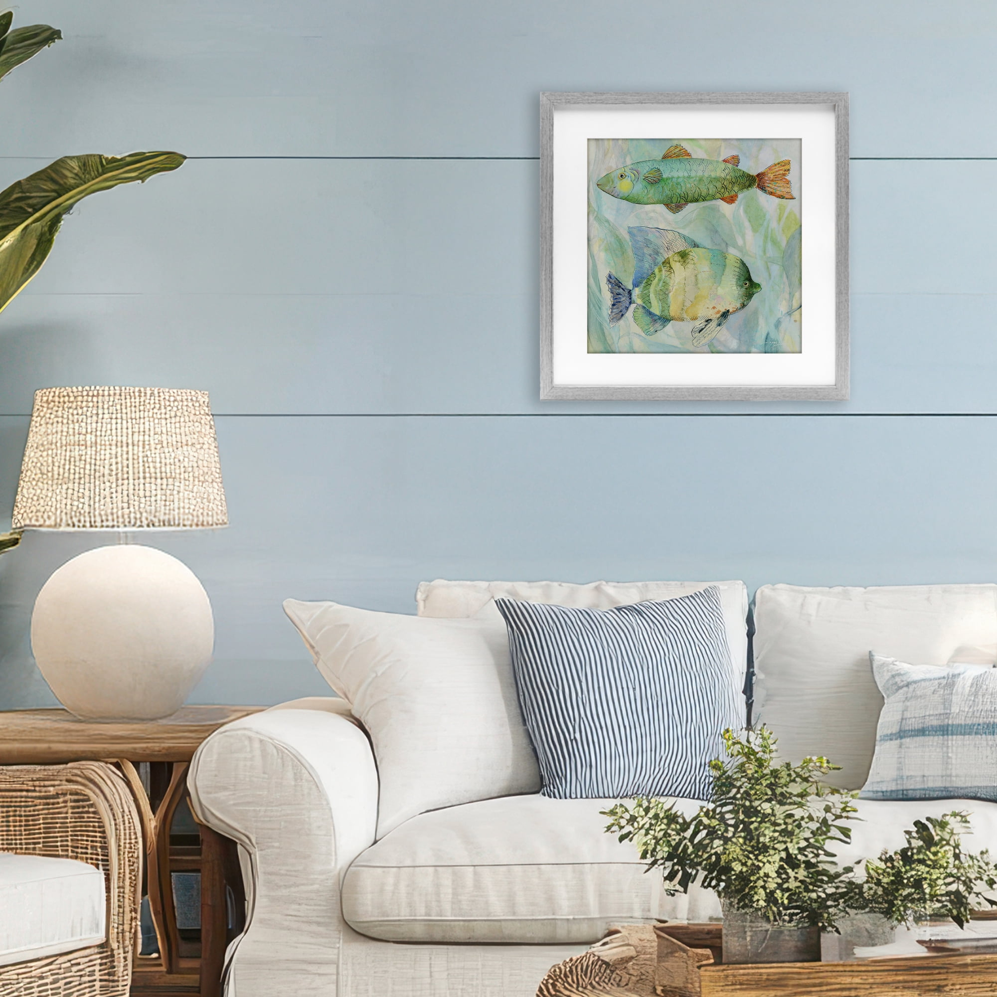 Stupell Industries Sweet Fish Duo Watercolor Gray Framed Print Under Glass, design by Lorenzo Collective