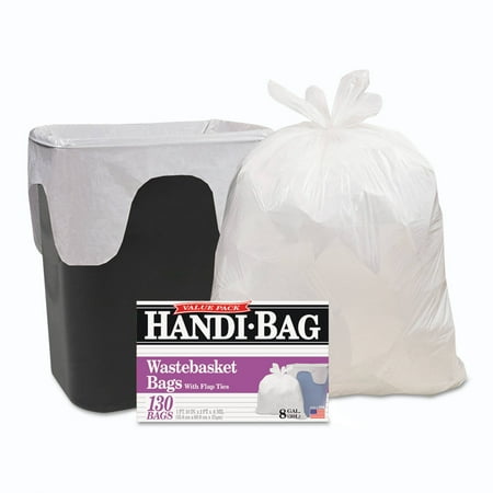 Handi-Bag Super Value Pack Trash Bags, Flap-Tie Closure, 8 gal, 130 ct