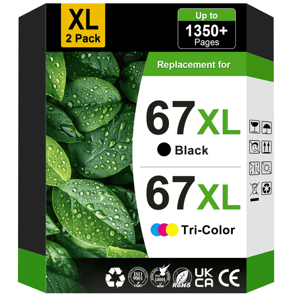 67XL Ink Cartridge Compatible for HP 67 Ink Cartridge for HP Ink 67 for DeskJet 2700 2755e 2855e 4155e 4255e  Envy 6055e 6065e Printer (2 Pack)