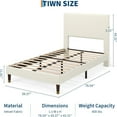 thumbnail image 5 of Twin Bed Frame Upholstered Platform Bed with Fabric Headboard, Heavy-Duty Platform with Strong Metal Slats Non-Slip and Noise-Free, Wooden/Metal Slats Support, No Box Spring Needed, Easy Assembly, 5 of 8