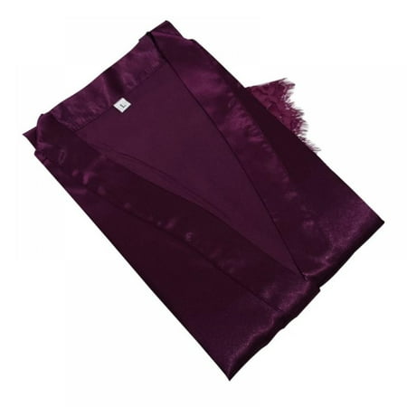 

Women Summer Thin Faux Silk Bathrobe V Neck Knee-length Sleepwear Lace Three-quarter Sleeve Night Gowns