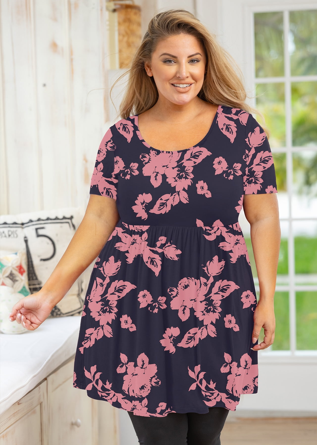 SHOWMALL Women's Plus Size Tunic Short Sleeve Shadow Rose 1X Scoop Neck Summer Evening Maternity Flowy Clothes Loose Fit T Shirt - Walmart.com