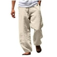 thumbnail image 3 of DODADAWANJ Cotton Linen Pants for Men Big and Tall Wide Leg Beach Pant Casual Drawstring Waist Summer Trousers with Pockets Khaki M, 3 of 4