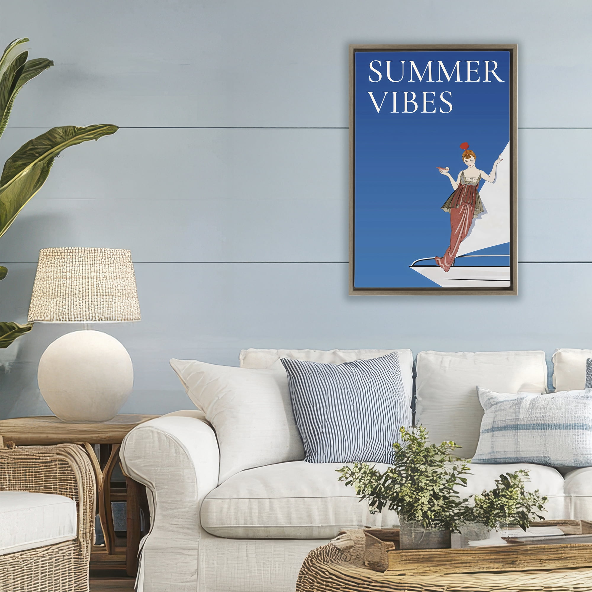 Stupell Industries Summer Vibes Vintage Yacht Brown Framed Floater Canvas Wall Art, design by Creative Studio
