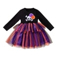 thumbnail image 2 of FASHOFT Girls Halloween Dress Long Sleeve Party Dress Mesh Patchwork Cosplay Outfit Cute Halloween 1-6 Years Toddler Girl Halloween Orange 1-2 Years, 2 of 5