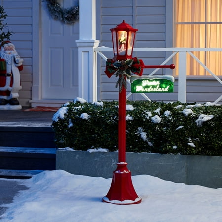 Holiday Time Snow Blowing Santa Light Up Lamp Post Indoor ...
