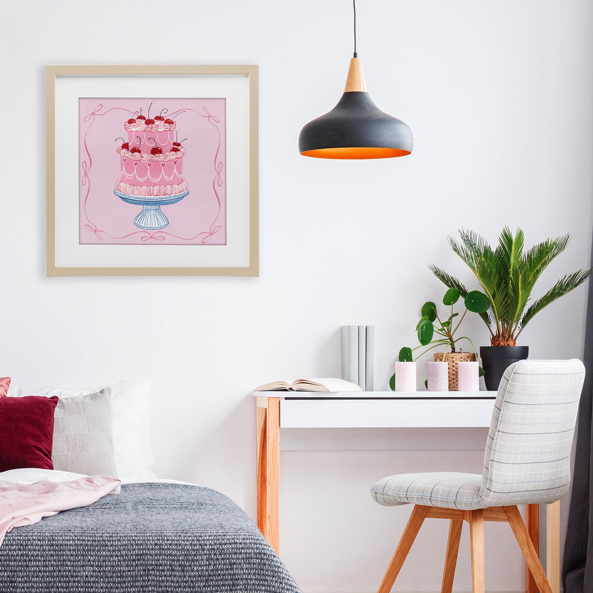 Stupell Industries Romantic Pink Cherry Cake Birch Framed Print Under Glass, design by Grace Popp