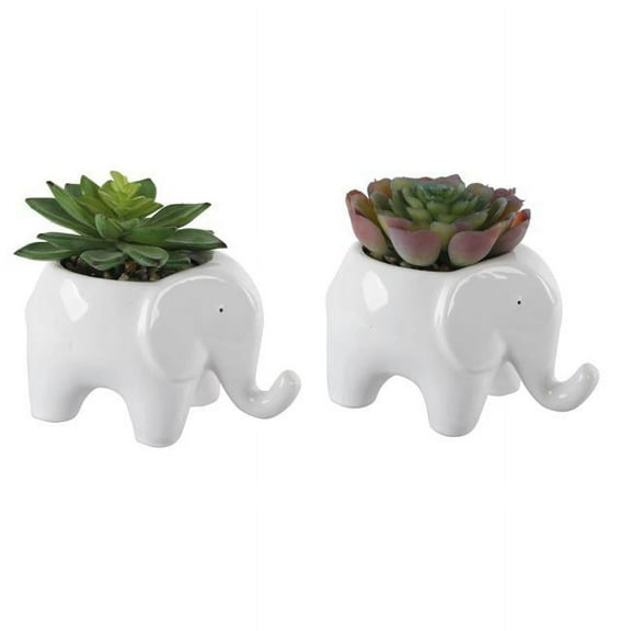 Flora Bunda CS1771E2 Set of 2 CERAMIC ELEPHANT POT WITH FAUX SUCCULENT  5'