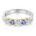 thumbnail image 3 of Gem Stone King 925 Silver and 10K Yellow Gold White Moissanite and Blue Tanzanite Wedding-Bands Ring for Women | 0.84 Cttw | Round 3.5MM | Gemstone Birthstone | Size 5, 3 of 7